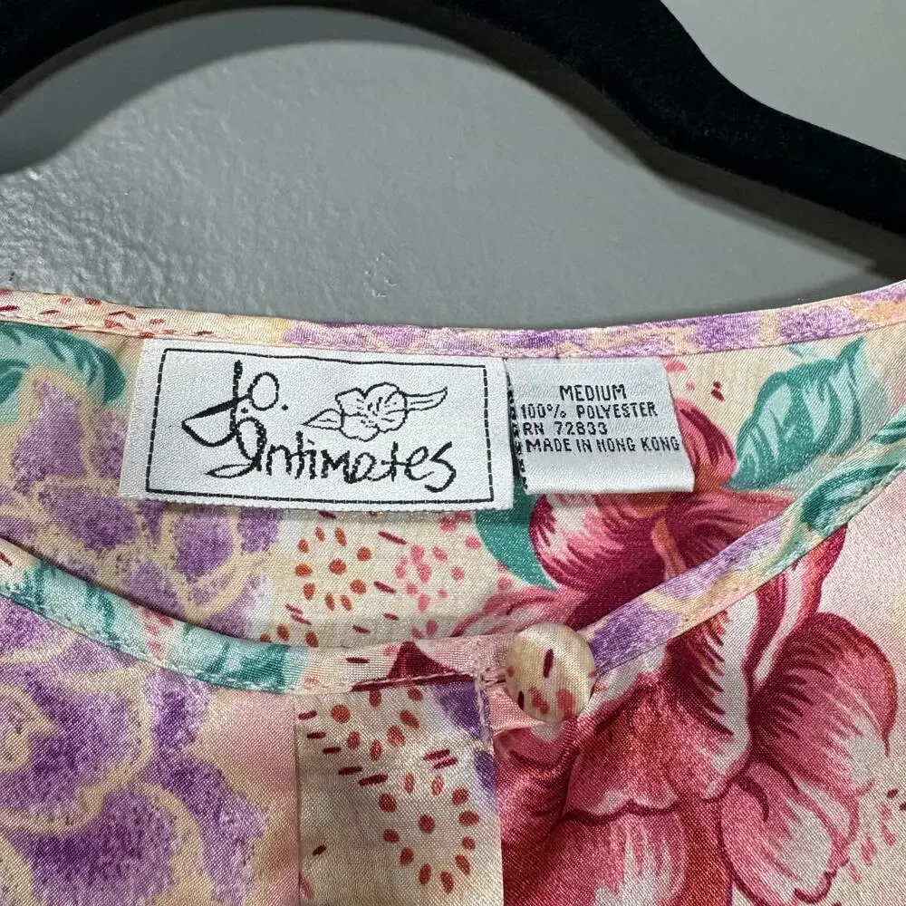 J.O. Intimates Women's Vintage Satin Pink Floral Sleep Shirt - Medium - 1990's - Picture 4 of 5